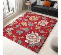 Traditional Flowers And Vines Area Rug, Extra Large Washable Rug, Soft Touch Short Pile Area Rugs Non-Slip Non Shedding, Red Carpet for Living Room Dining Bedroom Office 140 x 200 cm