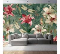 Traditional Flowers Dragonfly Nature Photo Wallpaper 78.7" x 55.1" Non-Woven Premium Wall Mural for Living Room Kids Bedroom Decoration Poster Green Red