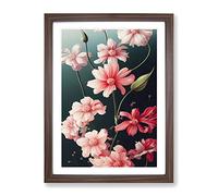 Traditional Flowers Framed Print for Living Room Bedroom Home Office Décor, Wall Art Picture Ready to Hang, Walnut A4 Frame (34 x 25 cm)