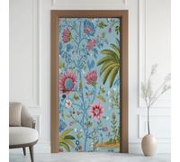 Traditional Folk Flowers 3D Door Mural Self-Adhesive, Palm Leaves Coconut Leaves Door Stickers Removable Murals Art, Twig Branche Door Decals PVC Wallpaper, for Office Bedroom, 85x200 cm