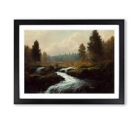 Traditional Forest Stream Framed Wall Art Print A2 Black | Ready to Hang, Premium Gi Paper, Fade-Resistant Inks, Securely Packaged, UK Made