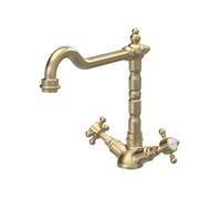 Balterley Kitchen Mixer Taps 2 Hole, French Classic Mono Kitchen Sink Taps with Crosshead Handles, Deck Mount Basin Mixer Tap 2 Hole, Tap for Sink and Basin - 190 x 230 x 240mm (Brushed Brass)