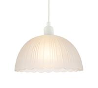 Traditional Frosted White Pendant Lighting Shade with Fluted Edge and Etched Lines | 13cm x 25cm | Classic Half Dome Shape by Happy Homewares