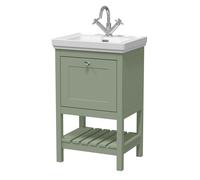 Traditional Furniture Floor Standing 1 Drawer Vanity & 1 Tap Hole Fireclay Basin, 500mm, Fern Green