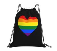 Traditional Gay Pride Flag Heart Women Men Drawstring Bag Large Drawstring Backpack Portable String Backpack For Gym Hiking Travel
