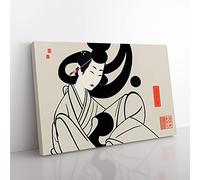 Traditional Geisha Canvas Wall Art Print Ready to Hang, Framed Picture for Living Room Bedroom Home Office Décor, 76x50 cm (30x20 Inch)