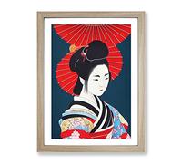 Traditional Geisha No.3 Framed Print for Living Room Bedroom Home Office Décor, Wall Art Picture Ready to Hang, Oak A2 Frame (64 x 46 cm)