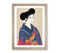 Traditional Geisha No.4 Framed Print for Living Room Bedroom Home Office Décor, Wall Art Picture Ready to Hang, Oak A4 Frame (34 x 25 cm)
