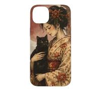 Traditional Geisha with Black Cat and Torii Gate Vintage Art Case for iPhone 14 Plus