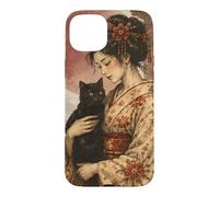 Traditional Geisha with Black Cat and Torii Gate Vintage Art Case for iPhone 15 Plus