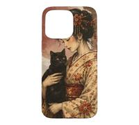 Traditional Geisha with Black Cat and Torii Gate Vintage Art Case for iPhone 15 Pro Max