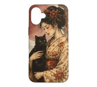 Traditional Geisha with Black Cat and Torii Gate Vintage Art Case for iPhone 16 Plus
