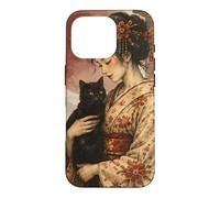 Traditional Geisha with Black Cat and Torii Gate Vintage Art Case for iPhone 16 Pro