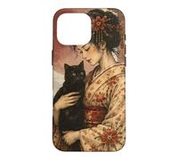 Traditional Geisha with Black Cat and Torii Gate Vintage Art Case for iPhone 16 Pro Max