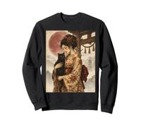Traditional Geisha with Black Cat and Torii Gate Vintage Art Sweatshirt