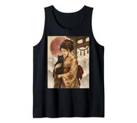 Traditional Geisha with Black Cat and Torii Gate Vintage Art Tank Top
