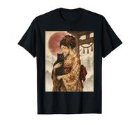 Traditional Geisha with Black Cat and Torii Gate Vintage Art Value Graphic T-Shirt