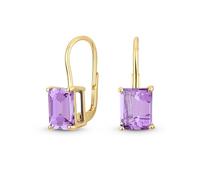 Traditional Gemstone Nano Purple Amethyst Emerald Cut Drop Earrings For Women Hinge Lever Back Yellow Gold Plated .925 Sterling Silver