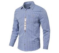 Traditional German Oktoberfest Shirt, Men’s Long Sleeve Checkered Button Front Top,Traditional Beer Festival Plaid Blouse for German Beer Festival,Halloween,Carnival Outfit Blue