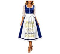 Traditional German Outfit For Festivals Dirndl Damen Dirndlkleid Elegante Trachtenkleid Mit Schürze Knopfleiste Trachtenmode Kleid Trachtenrock Bayeri Ladies Fancy Dress (1 Blue, XXXXL)