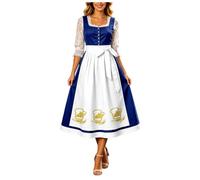 Traditional German Outfit For Festivals Dirndlkleid Damen Trachtenkleid Modern Dirndl Mit Bierdruck Dirndlschürze Elegant Trachtenmode Kleid Oktoberfe Ladies Fancy Dress (2 Blue, XXL)