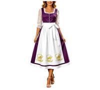 Traditional German Outfit For Festivals Dirndlkleid Damen Trachtenkleid Modern Dirndl Mit Bierdruck Dirndlschürze Elegant Trachtenmode Kleid Oktoberfe Ladies Fancy Dress (2 Purple, XL)
