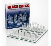 Traditional Glass Chess Set with 32 Pieces, 22 x 22 cm Decorative Chess Board Game for Two Players, Classic Strategy Tabletop Game, Model 3163