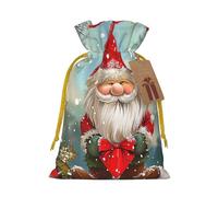 Traditional Gnome Printed Christmas Drawstring Bags for Party Xmas Gift Wrapping, Yellow Ribbon, M