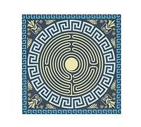 Traditional Golden and Blue Greek Ornament Labyrinth Floral Pattern Dinner Cloth Napkin, Set of 6 Oversized Reusable Table Napkins, Washable Premium Fabric with Hemmed Edges for Wedding Parties