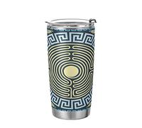 Traditional Golden and Blue Greek Ornament Labyrinth Floral Tumbler with Lid and Straw, BPA-Free Vacuum Insulated Thermal Coffee Mug 20oz,Stainless Steel Double Wall Travel Cup Water Bottle