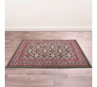 Traditional Green Bordered Floral Rug For Dining Room-80Cm X 150Cm