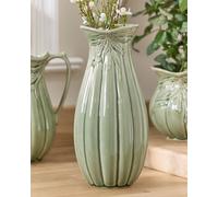 Traditional Green Ceramic Tall Table Decor Flower Vase Dibor Green Large