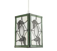 Traditional Green Lantern Tiffany Pendant Lighting Shade with Butterflies | 20cm x 13cm | Oval Clear Crackle Glass Accents by Happy Homewares