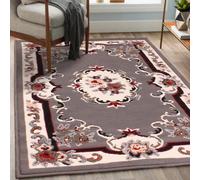 Traditional Grey Bordered Floral Rug For Dining Room-100Cm X 150Cm
