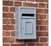 Traditional Grey & Gold Wall Mounted Post Box - Cast Iron & Steel Letterbox with Lockable Door, Hooded Aperture, Pre-Drilled Mounting