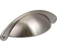 Traditional Half Moon Shaker Cup Pull Kitchen / Cabinet Handle With Faux Screws 64mm Hole Centres - Satin Nickel Finish