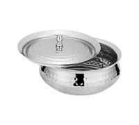 Traditional Hammered Stainless Steel Handi with Lid 19cm/7.5'' Pot Serving Soup Curry Sold by C&S Homestore