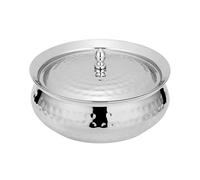 Traditional Hammered Stainless Steel Handi with Lid 21.5cm/8.5'' Pot Serving Soup Curry Sold by C&S Homestore