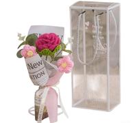 Traditional Hand-Crocheted Bouquet Including Carnation and Rose Forms for Gentle and Harmonious Decor Integration (rose red)