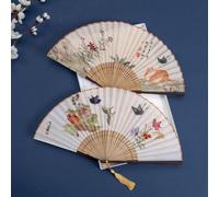 Traditional Hand-Painted Peony Fan, Wide Chiffon Folding Design for Dance and Home Decor, Sturdy Bones and Fade Resistant, White(3)