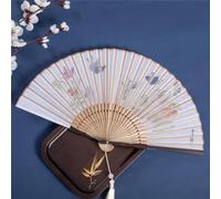 Traditional Hand-Painted Peony Fan, Wide Chiffon Folding Design for Dance and Home Decor, Sturdy Bones and Fade Resistant, White(1)