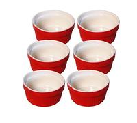 Traditional Handmade Ceramic Souffle/Creme Brulee Ramekin Dishes - Set of 6 200ml Pattern Red Colour