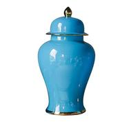 Traditional Handmade Chinese Ceramic Ginger Jar With Lid And Gold Trim, Porcelain Temple Jar With Lid, Decorative Vase For Home Decor, Tea Cans, Storage Jars Blue-L,Pink-L (Blue2 L)