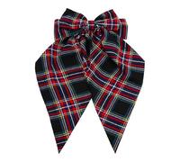 Traditional Handmade Oversized Satin Feel Tartan Bow With Tails French Barrette Clip. (Black)