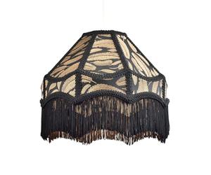 Traditional Handmade Victorian Empire Lamp Shade in Black Jacquard Cloth with Gold Leaves and Embroidered Trims | 30cm x 19cm | for Pendant or Lamp Base by Happy Homewares