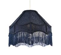 Traditional Handmade Victorian Empire Shade in Floral Print Midnight Blue Jacquard Cloth with Embroidered Trims and Tassels | 30cm x 19cm | Pendant or Lamp Base by Happy Homewares