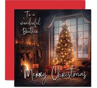Traditional Happy Christmas Card for Brother - Merry Christmas to Brother - Happy Xmas Card from Sister Sibling, 145mm Single Seasonal Greeting Cards Gift