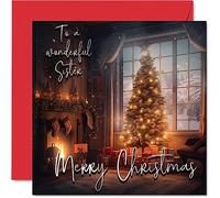 Traditional Happy Christmas Card for Sister - Merry Christmas to Sister - Happy Xmas Card from Brother Sibling, 145mm Single Seasonal Greeting Cards Gift
