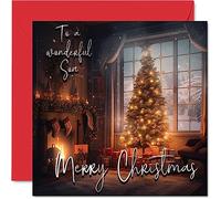 Traditional Happy Christmas Card for Son - Merry Christmas to Son - Happy Xmas Card from Mum Dad Parents, 145mm Single Seasonal Greeting Cards Gift