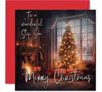 Traditional Happy Christmas Card for Step Son - Merry Christmas to Step Son - Happy Xmas Card from Mum Dad, 145mm Single Seasonal Greeting Cards Gift
